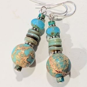 Handmade earrings with river shell beads.